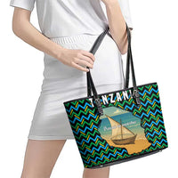 Tanzania Coastal Life Leather Tote Bag with Swahili Dhow Boat and Tribal Pattern - Wonder Print Shop