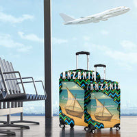 Tanzania Coastal Life Luggage Cover with Swahili Dhow Boat and Tribal Pattern - Wonder Print Shop