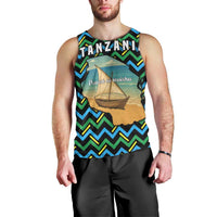 Tanzania Coastal Life Men Tank Top with Swahili Dhow Boat and Tribal Pattern - Wonder Print Shop