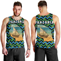 Tanzania Coastal Life Men Tank Top with Swahili Dhow Boat and Tribal Pattern - Wonder Print Shop