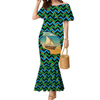 Tanzania Coastal Life Mermaid Dress with Swahili Dhow Boat and Tribal Pattern - Wonder Print Shop