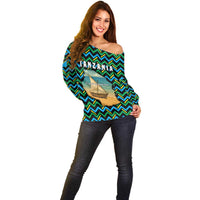 Tanzania Coastal Life Off Shoulder Sweater with Swahili Dhow Boat and Tribal Pattern - Wonder Print Shop