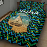 Tanzania Coastal Life Quilt Bed Set with Swahili Dhow Boat and Tribal Pattern - Wonder Print Shop