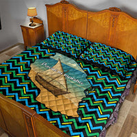 Tanzania Coastal Life Quilt Bed Set with Swahili Dhow Boat and Tribal Pattern - Wonder Print Shop