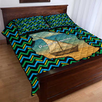Tanzania Coastal Life Quilt Bed Set with Swahili Dhow Boat and Tribal Pattern - Wonder Print Shop