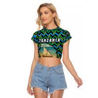 Tanzania Coastal Life Raglan Cropped T Shirt with Swahili Dhow Boat and Tribal Pattern - Wonder Print Shop