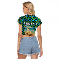 Tanzania Coastal Life Raglan Cropped T Shirt with Swahili Dhow Boat and Tribal Pattern - Wonder Print Shop
