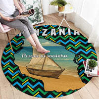 Tanzania Coastal Life Round Carpet with Swahili Dhow Boat and Tribal Pattern - Wonder Print Shop
