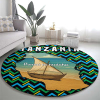 Tanzania Coastal Life Round Carpet with Swahili Dhow Boat and Tribal Pattern - Wonder Print Shop