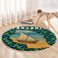 Tanzania Coastal Life Round Carpet with Swahili Dhow Boat and Tribal Pattern - Wonder Print Shop
