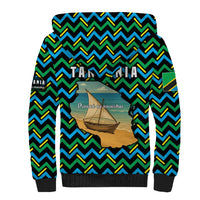 Tanzania Coastal Life Sherpa Hoodie with Swahili Dhow Boat and Tribal Pattern - Wonder Print Shop