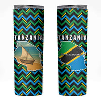 Tanzania Coastal Life Skinny Tumbler with Swahili Dhow Boat and Tribal Pattern - Wonder Print Shop
