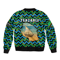 Tanzania Coastal Life Sleeve Zip Bomber Jacket with Swahili Dhow Boat and Tribal Pattern - Wonder Print Shop