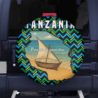 Tanzania Coastal Life Spare Tire Cover with Swahili Dhow Boat and Tribal Pattern - Wonder Print Shop