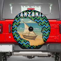 Tanzania Coastal Life Spare Tire Cover with Swahili Dhow Boat and Tribal Pattern - Wonder Print Shop