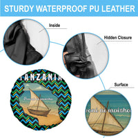 Tanzania Coastal Life Spare Tire Cover with Swahili Dhow Boat and Tribal Pattern - Wonder Print Shop