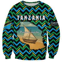 Tanzania Coastal Life Sweatshirt with Swahili Dhow Boat and Tribal Pattern - Wonder Print Shop
