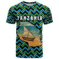 Tanzania Coastal Life T Shirt with Swahili Dhow Boat and Tribal Pattern - Wonder Print Shop