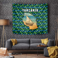 Tanzania Coastal Life Tapestry with Swahili Dhow Boat and Tribal Pattern - Wonder Print Shop