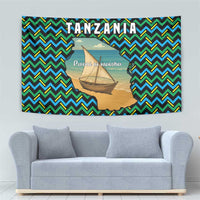 Tanzania Coastal Life Tapestry with Swahili Dhow Boat and Tribal Pattern - Wonder Print Shop