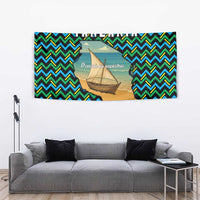 Tanzania Coastal Life Tapestry with Swahili Dhow Boat and Tribal Pattern - Wonder Print Shop