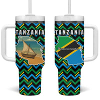 Tanzania Coastal Life Tumbler With Handle with Swahili Dhow Boat and Tribal Pattern - Wonder Print Shop