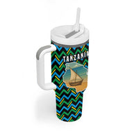 Tanzania Coastal Life Tumbler With Handle with Swahili Dhow Boat and Tribal Pattern - Wonder Print Shop