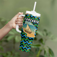 Tanzania Coastal Life Tumbler With Handle with Swahili Dhow Boat and Tribal Pattern - Wonder Print Shop