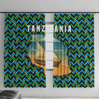 Tanzania Coastal Life Window Curtain with Swahili Dhow Boat and Tribal Pattern - Wonder Print Shop