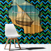 Tanzania Coastal Life Window Curtain with Swahili Dhow Boat and Tribal Pattern - Wonder Print Shop