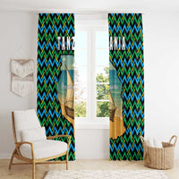 Tanzania Coastal Life Window Curtain with Swahili Dhow Boat and Tribal Pattern - Wonder Print Shop