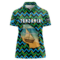 Tanzania Coastal Life Women Polo Shirt with Swahili Dhow Boat and Tribal Pattern - Wonder Print Shop