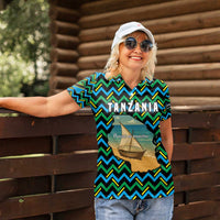 Tanzania Coastal Life Women Polo Shirt with Swahili Dhow Boat and Tribal Pattern - Wonder Print Shop