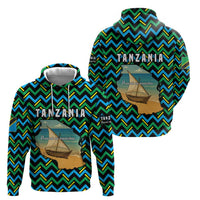 Tanzania Coastal Life Zip Hoodie with Swahili Dhow Boat and Tribal Pattern - Wonder Print Shop