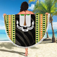 Equatorial Guinea Heritage Beach Blanket with National Emblem and Tribal Zebra Print