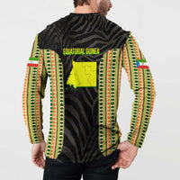 Equatorial Guinea Heritage Button Sweatshirt with National Emblem and Tribal Zebra Print