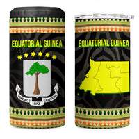 Equatorial Guinea Heritage 4 in 1 Can Cooler Tumbler with National Emblem and Tribal Zebra Print
