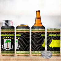Equatorial Guinea Heritage 4 in 1 Can Cooler Tumbler with National Emblem and Tribal Zebra Print