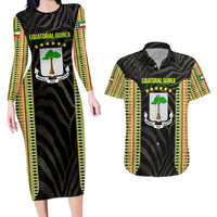 Equatorial Guinea Heritage Couples Matching Long Sleeve Bodycon Dress and Hawaiian Shirt with National Emblem and Tribal Zebra Print
