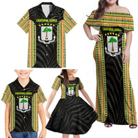 Equatorial Guinea Heritage Family Matching Off Shoulder Maxi Dress and Hawaiian Shirt with National Emblem and Tribal Zebra Print