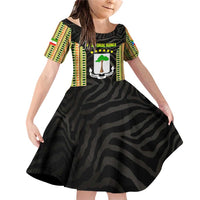 Equatorial Guinea Heritage Family Matching Off Shoulder Short Dress and Hawaiian Shirt with National Emblem and Tribal Zebra Print