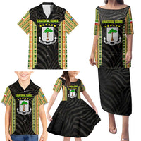 Equatorial Guinea Heritage Family Matching Puletasi and Hawaiian Shirt with National Emblem and Tribal Zebra Print