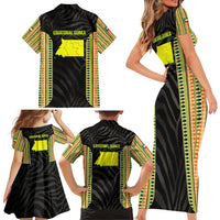 Equatorial Guinea Heritage Family Matching Short Sleeve Bodycon Dress and Hawaiian Shirt with National Emblem and Tribal Zebra Print