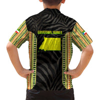 Equatorial Guinea Heritage Family Matching Summer Maxi Dress and Hawaiian Shirt with National Emblem and Tribal Zebra Print