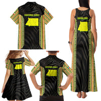 Equatorial Guinea Heritage Family Matching Tank Maxi Dress and Hawaiian Shirt with National Emblem and Tribal Zebra Print