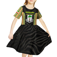 Equatorial Guinea Heritage Kid Short Sleeve Dress with National Emblem and Tribal Zebra Print