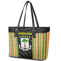 Equatorial Guinea Heritage Leather Tote Bag with National Emblem and Tribal Zebra Print