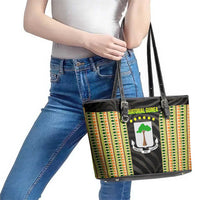 Equatorial Guinea Heritage Leather Tote Bag with National Emblem and Tribal Zebra Print