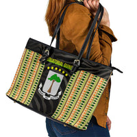 Equatorial Guinea Heritage Leather Tote Bag with National Emblem and Tribal Zebra Print