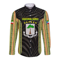 Equatorial Guinea Heritage Long Sleeve Button Shirt with National Emblem and Tribal Zebra Print